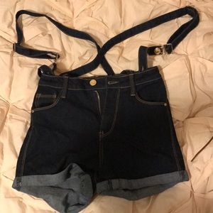 High waisted denim shorts w/ suspender straps